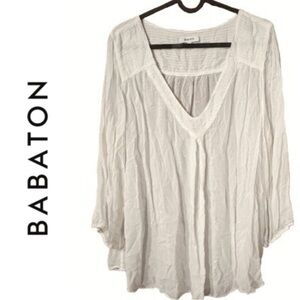 Babaton sheer white V-Neck Blouse
